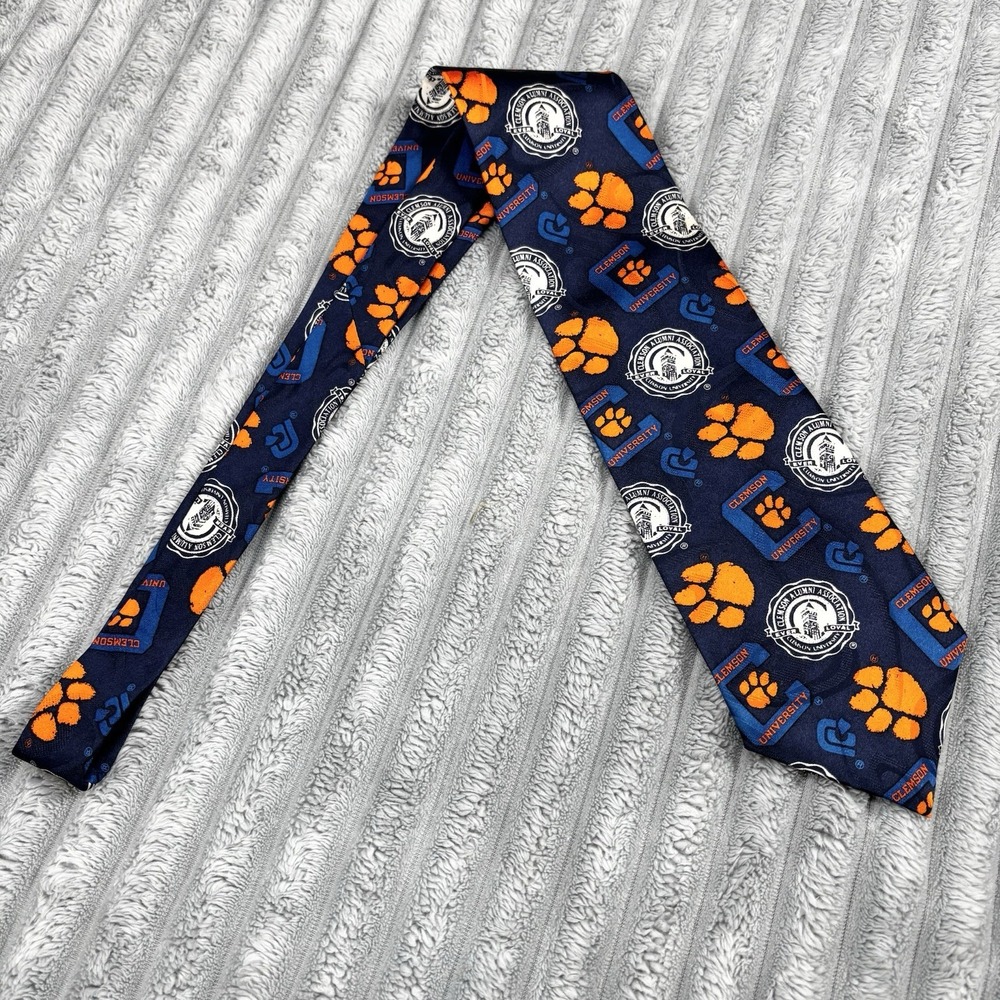 Wembley Clemson Tigers‎ Navy Orange Silk Neck Tie Wide Necktie 57" Length 4" USA